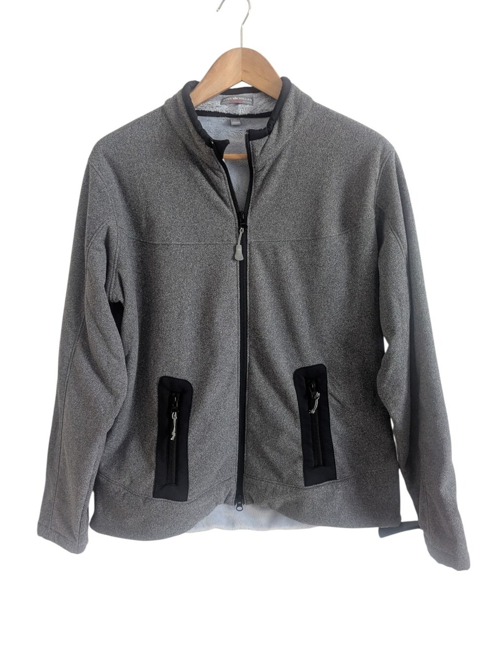 PETER MILLAR Warmth Light Gray Fleece-Lined Jacket with Black Trim Size XL